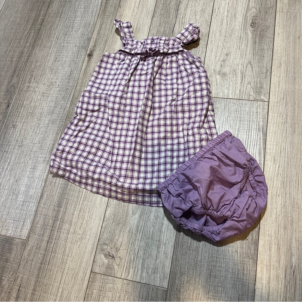 Janie & Jack 6-12M Baby Girl Dress Purple Checkered Set Chic Lagonlook Summer - Picture 1 of 9